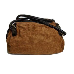 Innue Brown Suede Leather Carryall Hobo Oversized Bag Large Purse Lizard Print